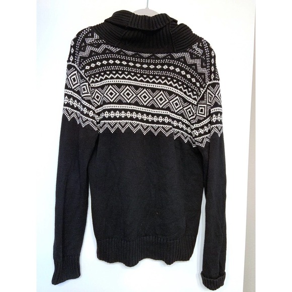 LRL Ralph Lauren Womens Cardigan Sweater Aztec Black Cream Geometric - Picture 2 of 4